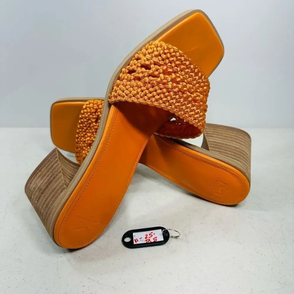 Marc Fisher Jaxxon Square Toe Heeled Sandals Size 9.5 Orange Woven Strap